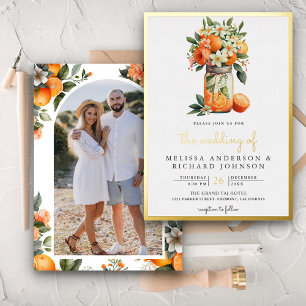 Invitation En Aluminium Mandarine Citron Orange Bocal Mariage Or