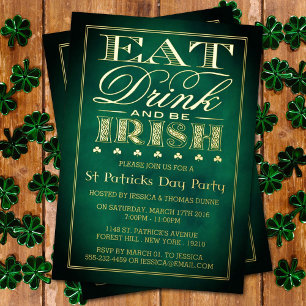 Invitation En Aluminium Manger, Boire & Être Irlandais Soirée de la Saint-