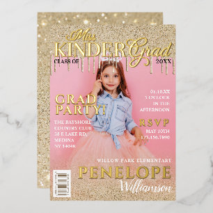 Invitation En Aluminium Manque Kinder Grad Gold Parties scintillant de la 
