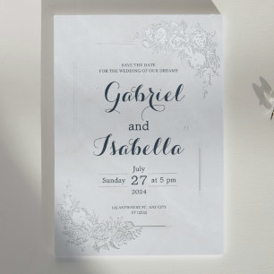 Invitation En Aluminium Marbre blanc bleu marine minimaliste Enregistrer l