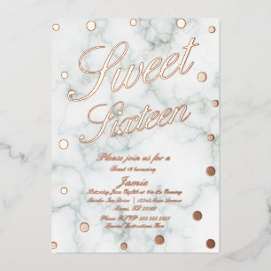 Invitation En Aluminium Marbre Sweet Sixteen Rose Gold Pressé