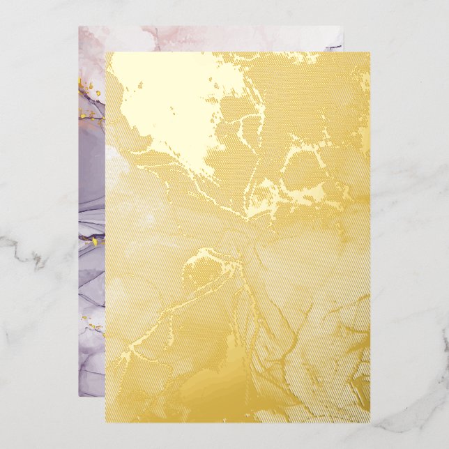 Invitation En Aluminium Marbre violet et or (Recto/Verso)