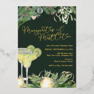 Invitation En Aluminium Margaritas et Mistletoe Cocktail Party Gold