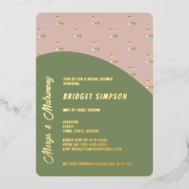 Invitation En Aluminium margs verts sauge et douche matrimoniale (Recto)