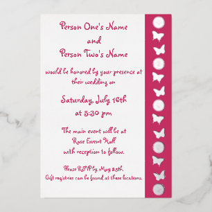 Invitation En Aluminium Marguerites et papillons en framboise