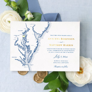 Invitation En Aluminium Mariage à Annapolis Maryland, Navy et Or