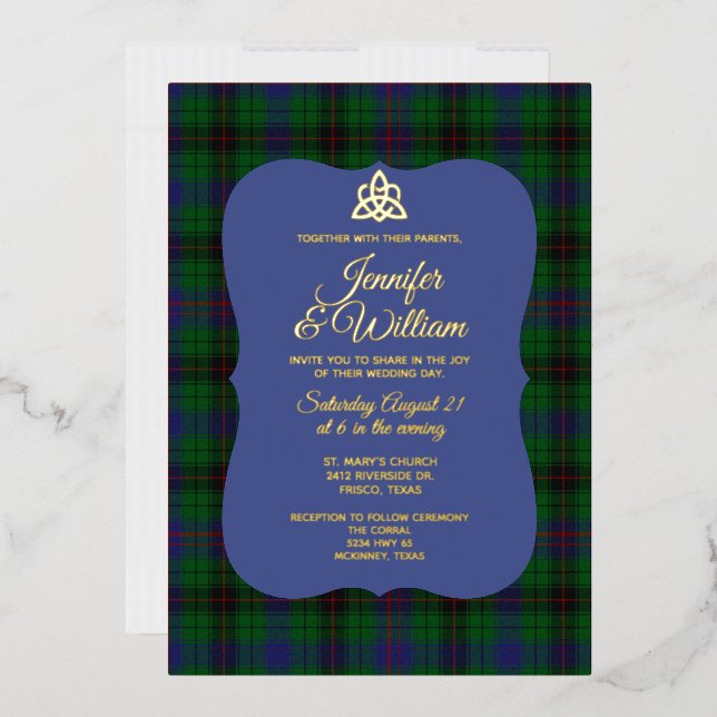 Invitation En Aluminium Mariage à carreaux tartan du clan Davidson  (Enveloppe)