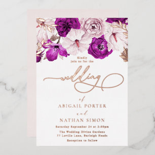 Invitation En Aluminium Mariage à huile d'or violet et Rose