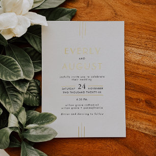 Invitation En Aluminium Mariage à la feuille d'or blanche et noire Everly