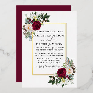 Invitation En Aluminium Mariage à la Florale Aquarelle avec Feuillage Doré