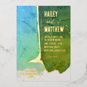 Invitation En Aluminium Mariage à l'aquarelle verte et bleue Aqua