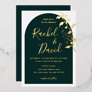 Invitation En Aluminium Mariage à l'arche florale verte émeraude et or