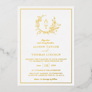 Invitation En Aluminium Mariage à monogramme de blason de fleur sauvage en
