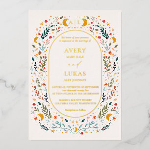 Invitation En Aluminium Mariage à monogramme floral mystique vintage en or