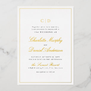 Invitation En Aluminium Mariage à Monogramme Script Élégance Classique Or