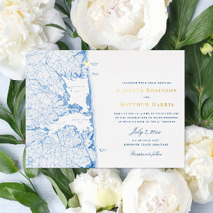 Invitation En Aluminium Mariage à Rehoboth Beach Delaware Navy et Or 