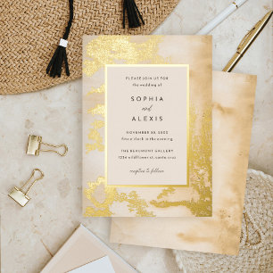 Invitation En Aluminium Mariage Abstrait Aquarelle Doré Moderne