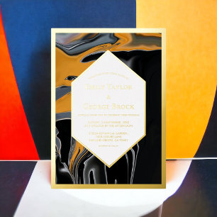 Invitation En Aluminium Mariage Abstrait Bohème Minimal Noir Or Artsy