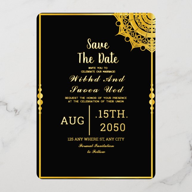 Invitation En Aluminium Mariage acrylique noir luxe Enregistrer la date (Recto)