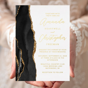 Invitation En Aluminium Mariage Agate Black Gold