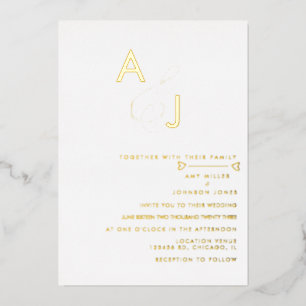 Invitation En Aluminium Mariage Ampersand Ligne Cœur Pressé Moderne