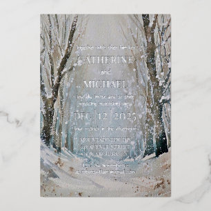 Invitation En Aluminium Mariage Aquarelle de forêt hivernale bleue poussié