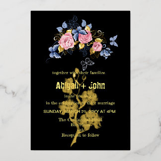 Invitation En Aluminium Mariage arbre doré fleur colorée