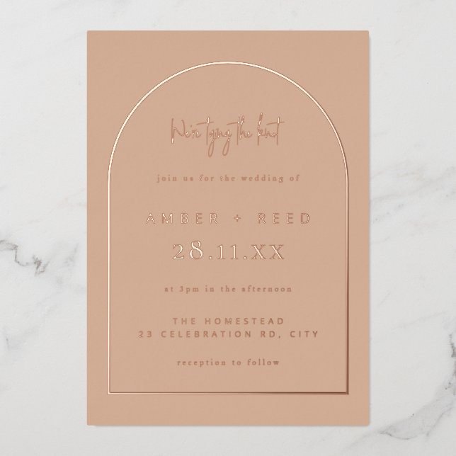 Invitation En Aluminium Mariage Arche Moderne Rose Blush Or Réel (Recto)