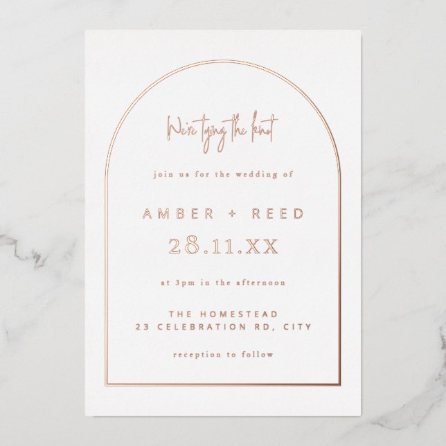 Invitation En Aluminium Mariage Arche Moderne Rose Gold Feuille D'or  (Recto)