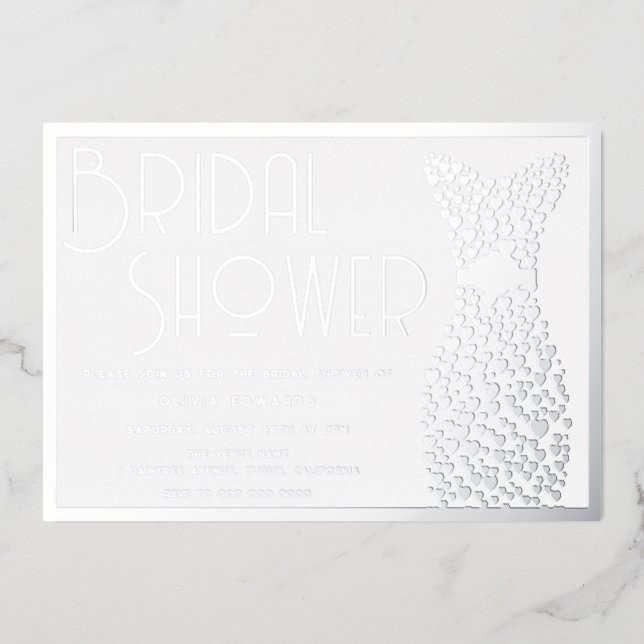 Invitation En Aluminium Mariage Argent Gown Élégante Fête des mariées (Recto)