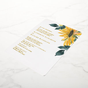 Invitation En Aluminium Mariage arrondi de tournesol or