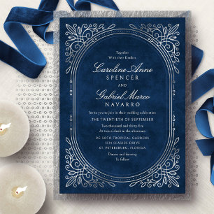 Invitation En Aluminium Mariage Art Déco Argent de la Marine