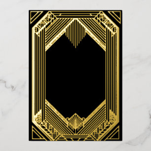 Invitation En Aluminium Mariage Art Déco Élégant Noir et Or