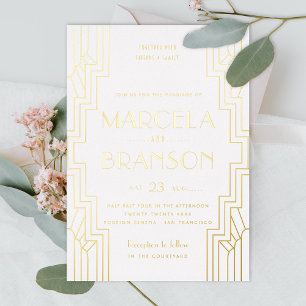 Invitation En Aluminium Mariage Art déco en fer et en or et blanc