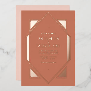 Invitation En Aluminium Mariage Art Déco Gatsby Terracotta et Or Rose