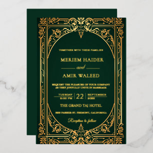 Invitation En Aluminium Mariage Art Déco noir et or vintage