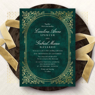 Invitation En Aluminium Mariage Art Déco Or et Émeraude
