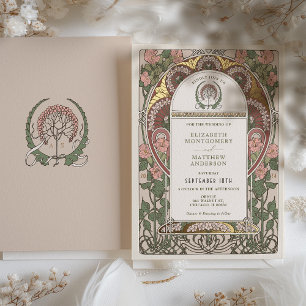 Invitation En Aluminium Mariage Art Nouveau Accents Dorés Botaniques