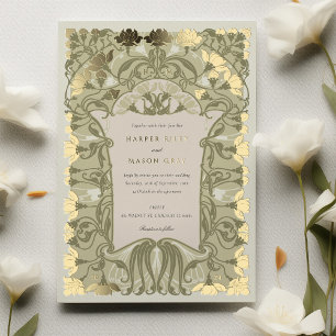 Invitation En Aluminium Mariage Art Nouveau Floral dans des Tons Terreux C