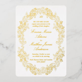 Invitation En Aluminium Mariage au monogramme élégant baroque à crête doré