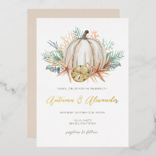 Invitation En Aluminium Mariage automnal côtier Citrouille et coquillages