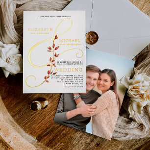 Invitation En Aluminium Mariage Automnal Élégant avec Ampersand Moderne en