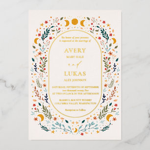 Invitation En Aluminium Mariage aux fleurs sauvages mystiques vintage or v