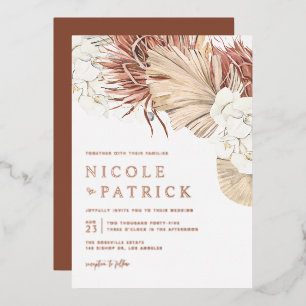 Invitation En Aluminium Mariage aux Orchidées Boho et Feuilles de Palmier 