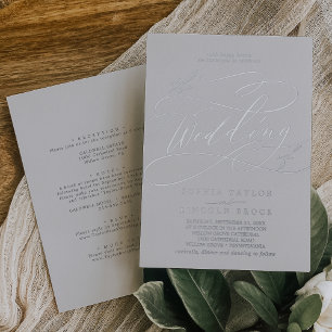 Invitation En Aluminium Mariage avant et arrière gris argenté romantique