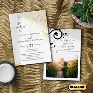 Invitation En Aluminium Mariage avec photo de tourbillons et feuilles fest