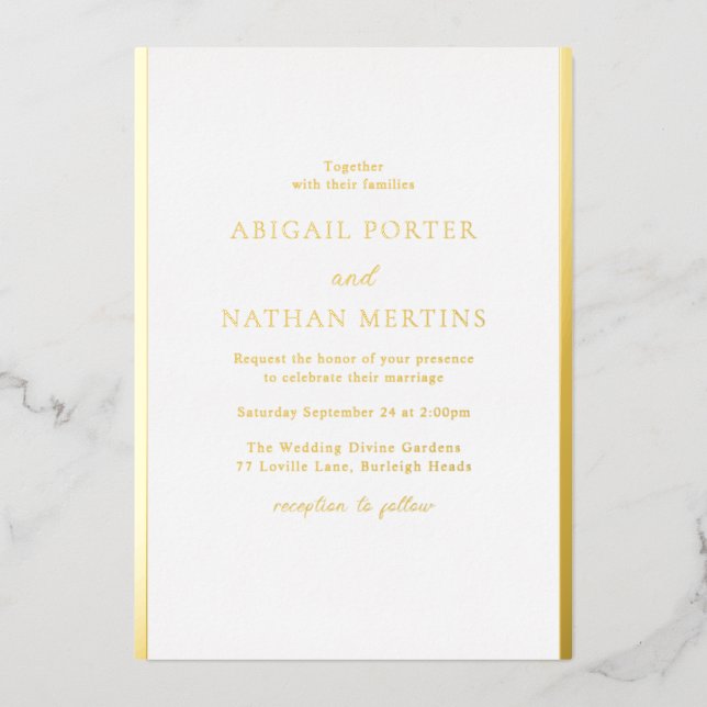 Invitation En Aluminium Mariage blanc et or simple et élégant (Recto)
