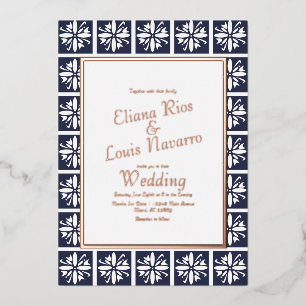 Invitation En Aluminium Mariage bleu de la marine Talavera moderne   