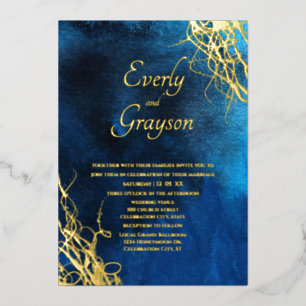Invitation En Aluminium Mariage bleu et or
