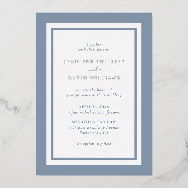 Invitation En Aluminium Mariage bleu foncé moderne (Recto)